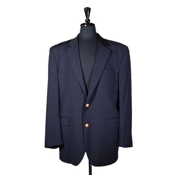 Jos. A. Bank Mens Blazer Blue 100% Wool Gold 2 Button Suit Jacket Sport Coat 44L - Picture 1 of 8
